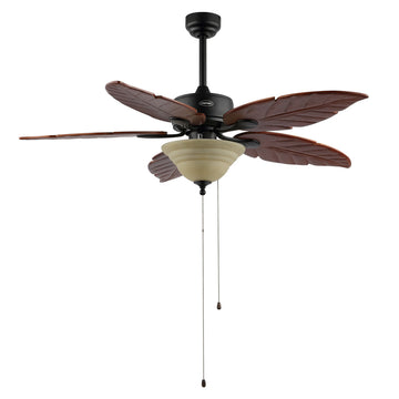 Poinciana 52" Coastal Bohemian Iron/Wood Palm Leaf LED Ceiling Fan with Pull Chain - JONATHAN Y